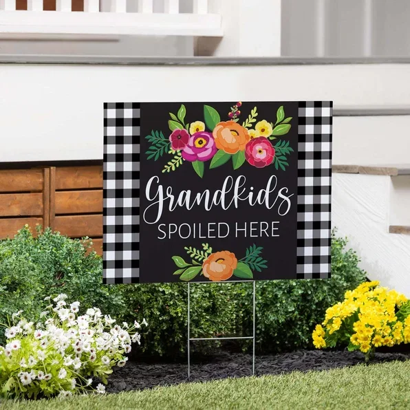 Heart Of the Home Grandmother Yard Sign with H-Stake,"Grandkids Spoiled Here", 24"x18"