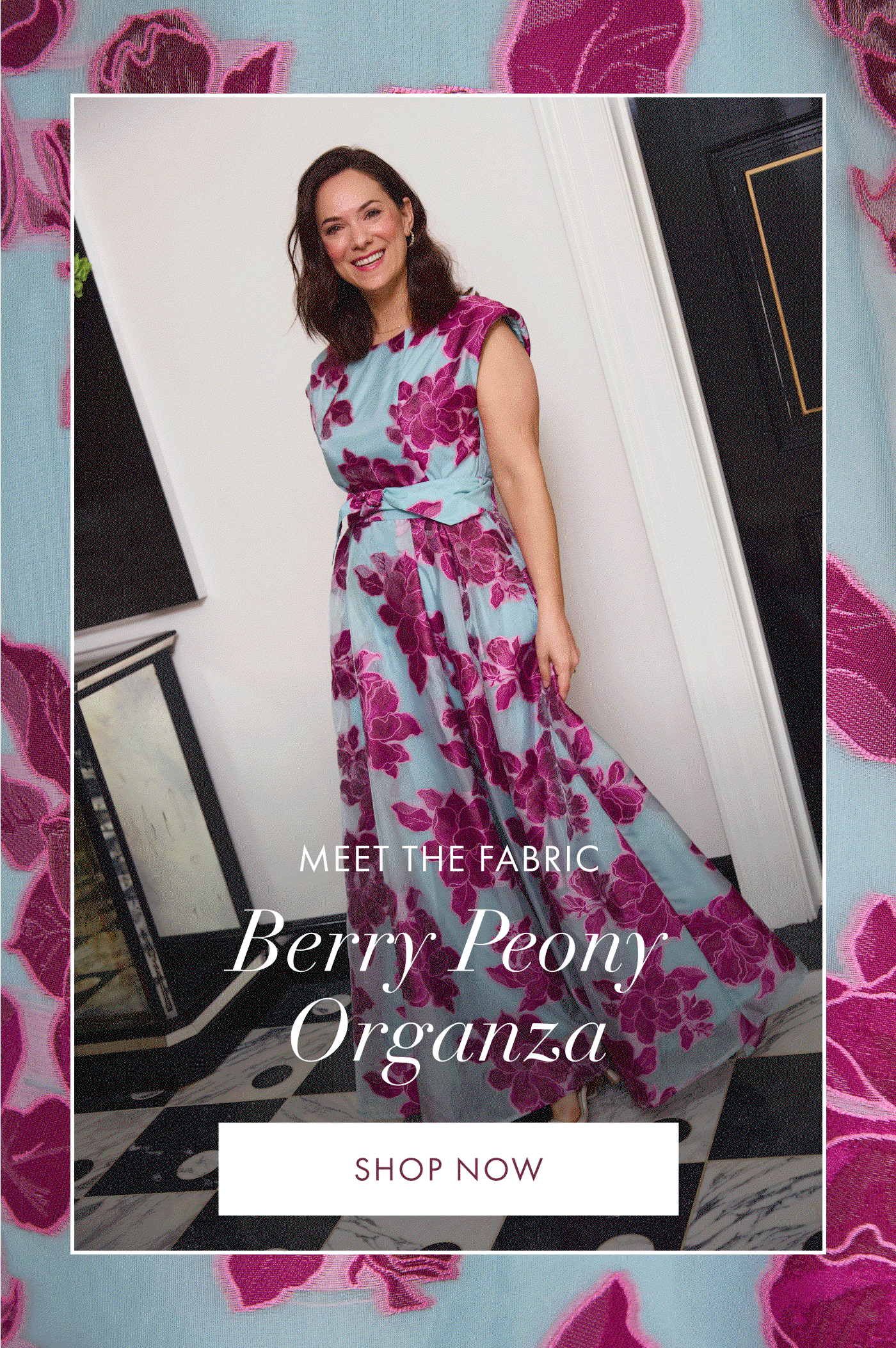 Meet the fabric: Berry Peony Organza!