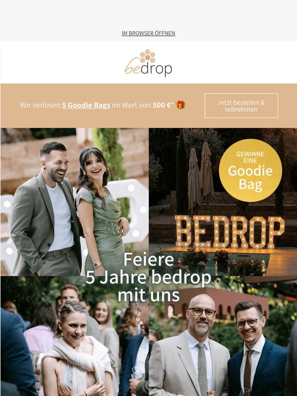 5 Jahre bedrop 💛 Gewinne eine 500 € Goodie Bag