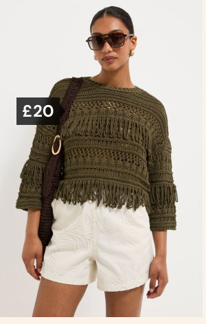 Khaki fringe crochet top £20.