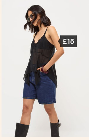 Black sheer hanky hem cami £15.