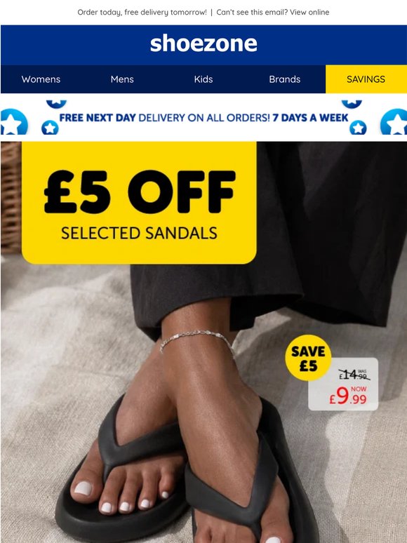 £5 OFF selected sandals! Summer savings…