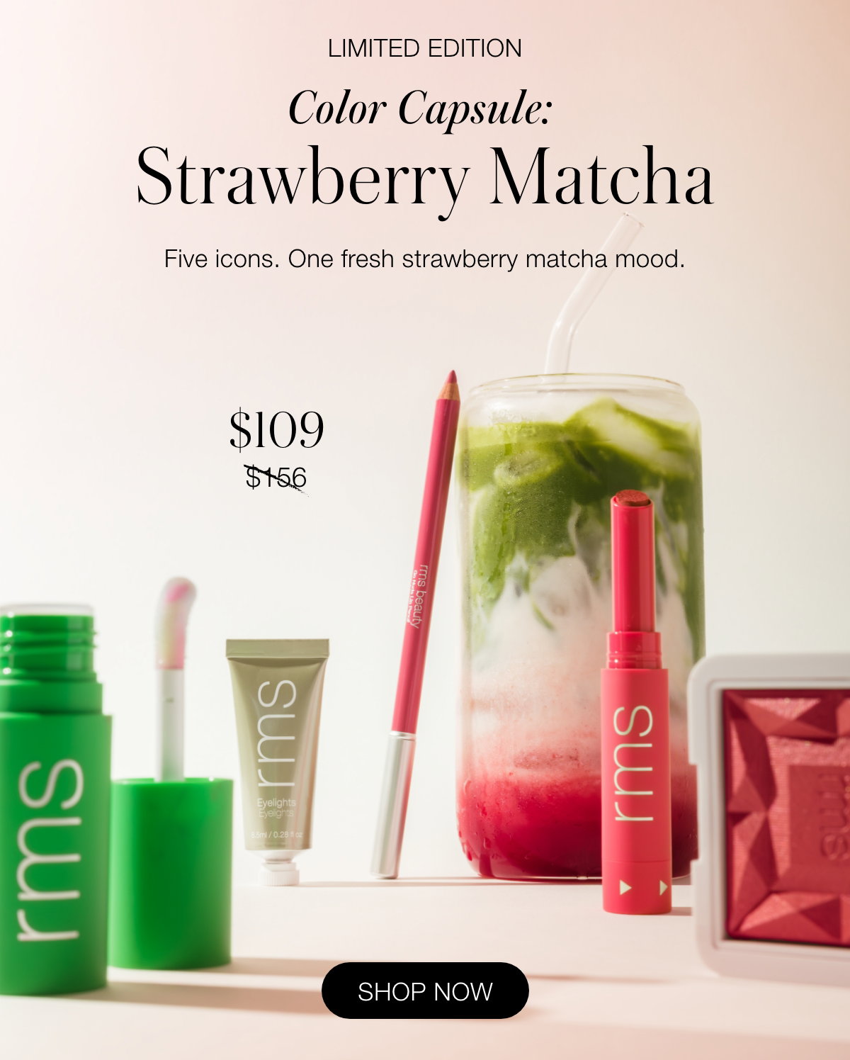 Color Capsule: Strawberry Matcha: Five icons. One fresh strawberry matcha mood.