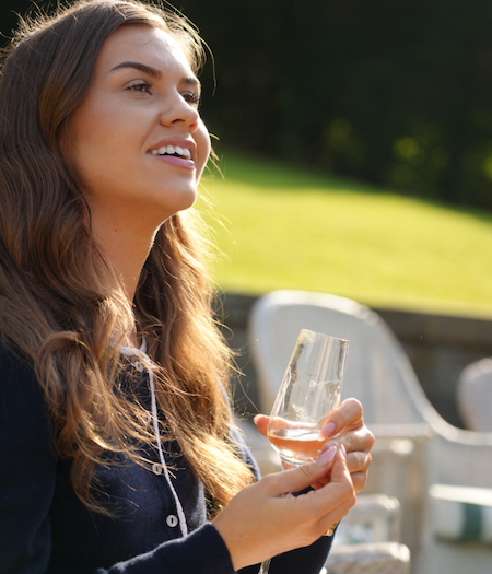 Isobel Lorna wearing the Women's Lace Trim Cashmere Cardigan
