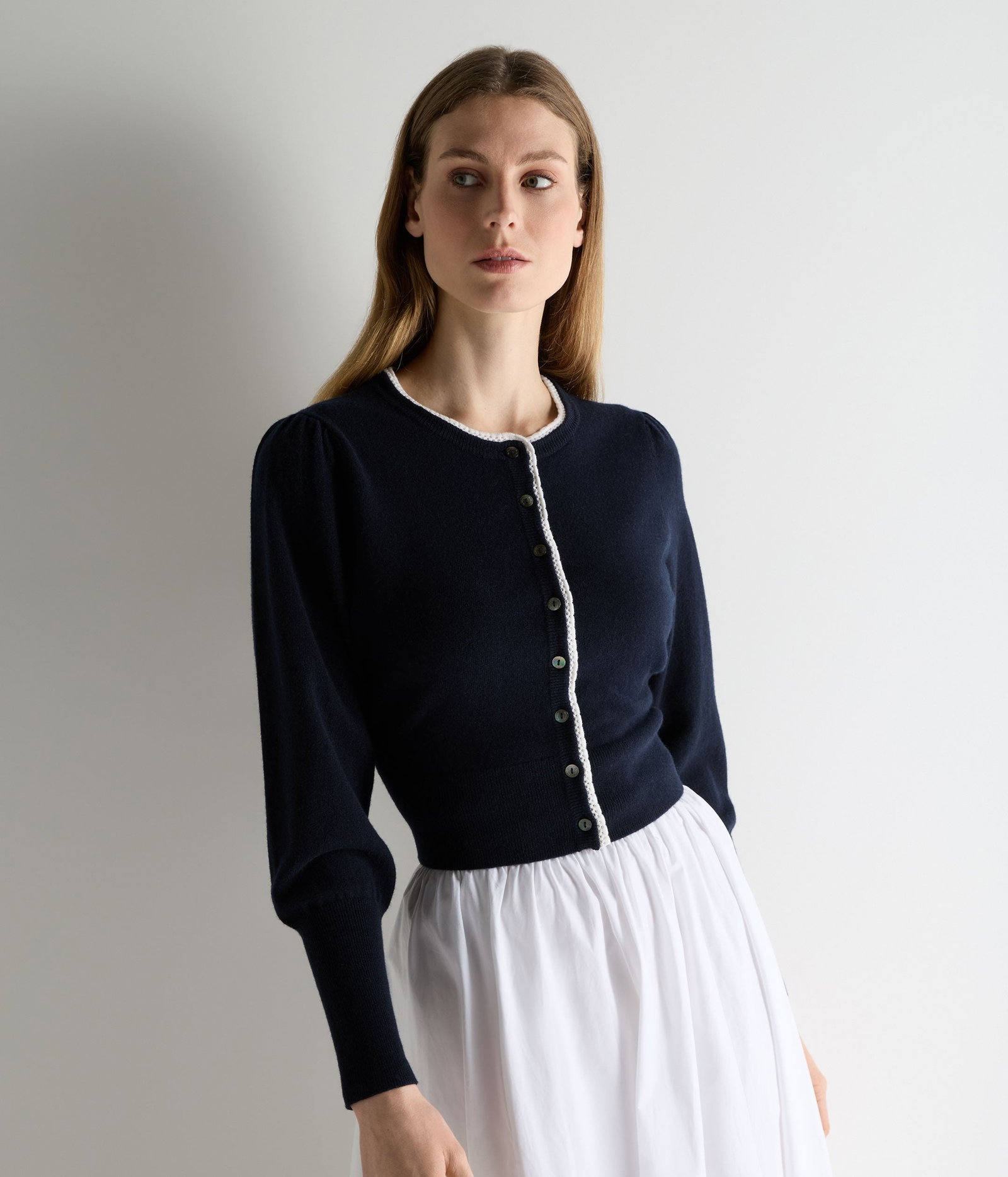 Women's Lace Trim Cashmere Cardigan