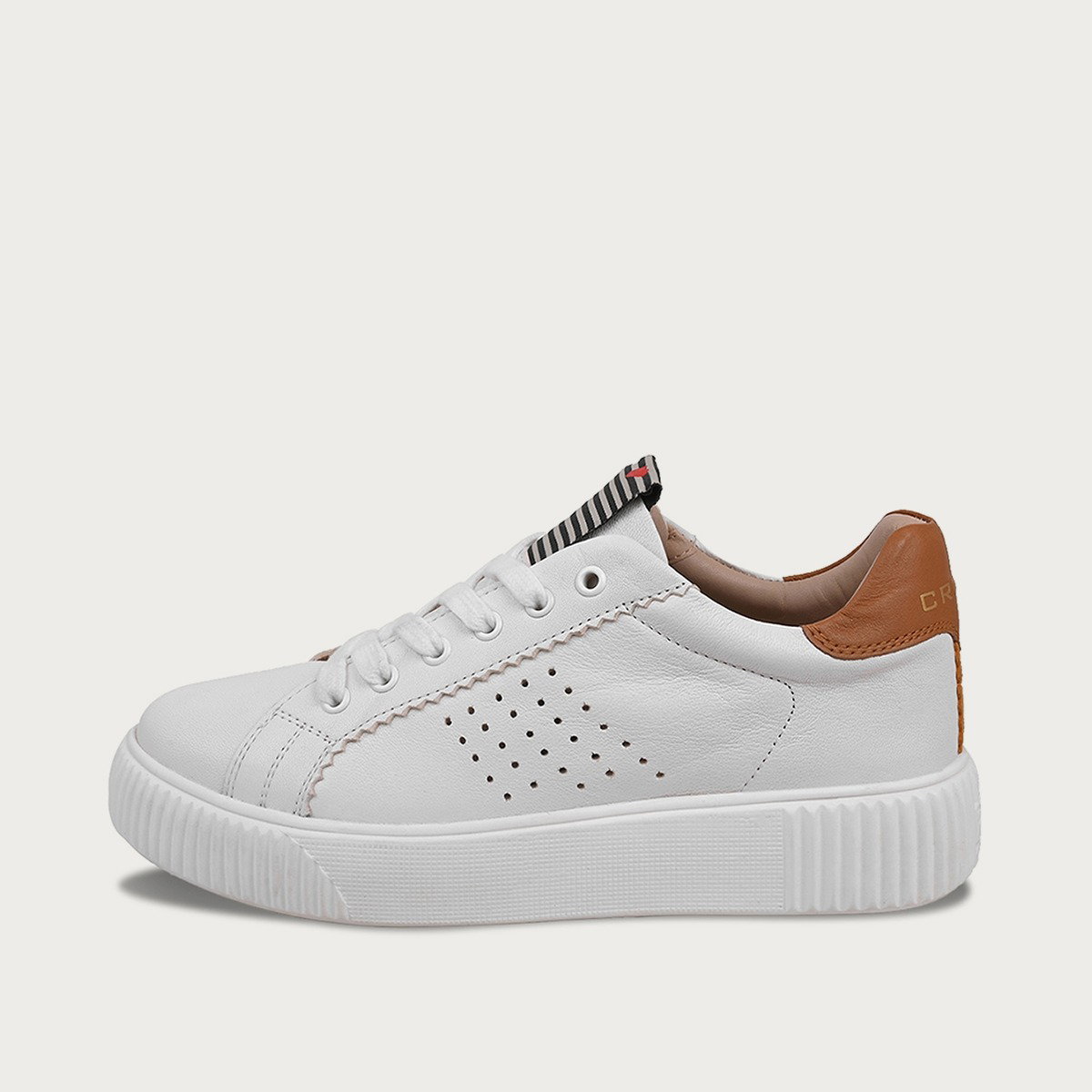 TITO Weiß Braun Extra Leichter Sneaker aus Leder mit Wechselfußbett und flexibler Sohle