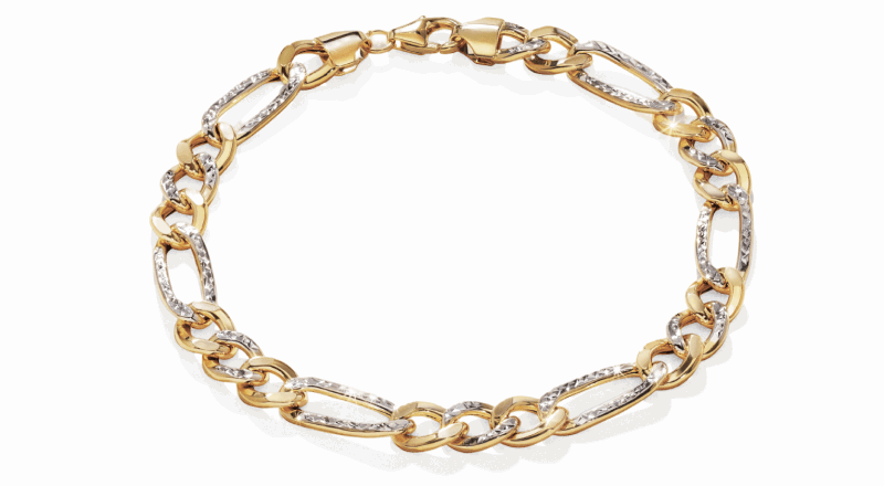 Yellow and white gold chain bracelet with diamond accented elongated links.