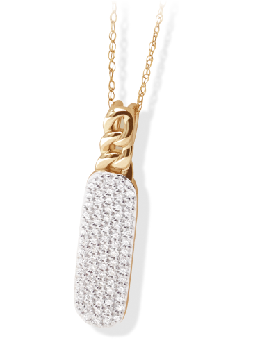 Gold pendant necklace with pavé diamonds on a delicate chain.