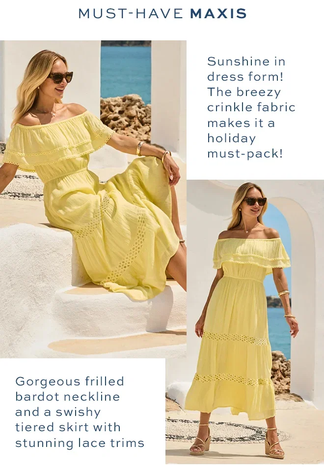 Lemon Yellow Bardot Tiered Lace Trim Dress