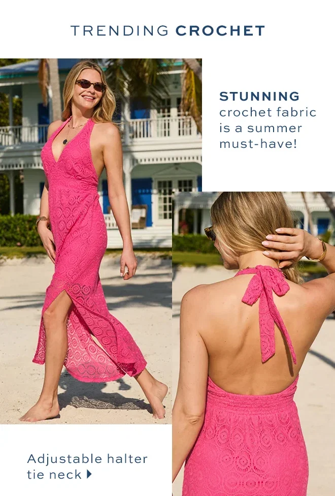 Pink Crochet Halter Neck Midaxi Dress