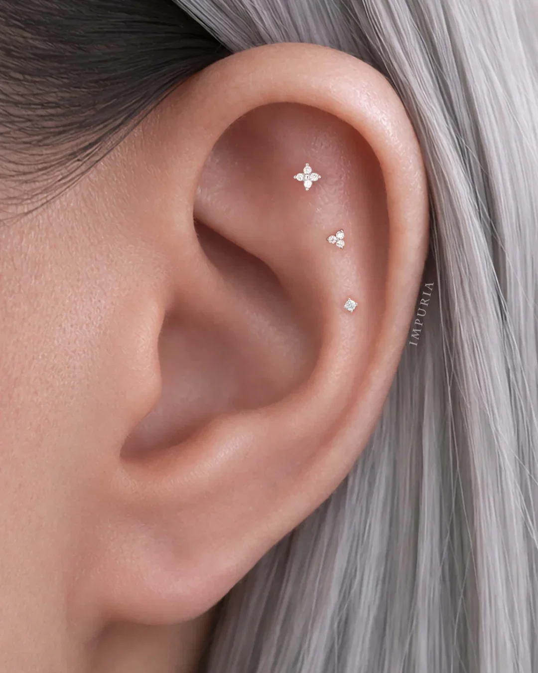 Clover Crystal Lotus Ear Piercing Stud