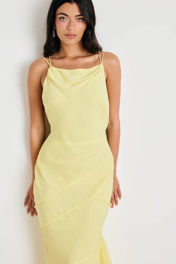 Image of Lanista Light Yellow Strappy Asymmetrical Maxi Dress