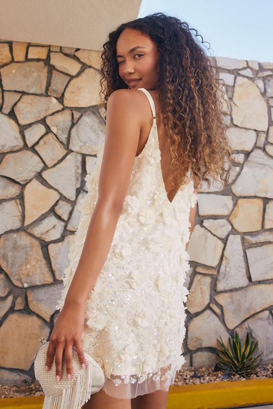 Image of Jonesy Cream 3D Floral Sequin Mini Dress