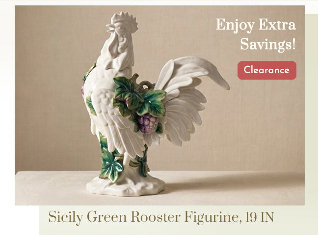 Sicily Green Rooster Figurine, 19 IN
