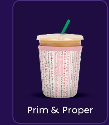 Floral tumbler sleeve on an iced drink cup.
