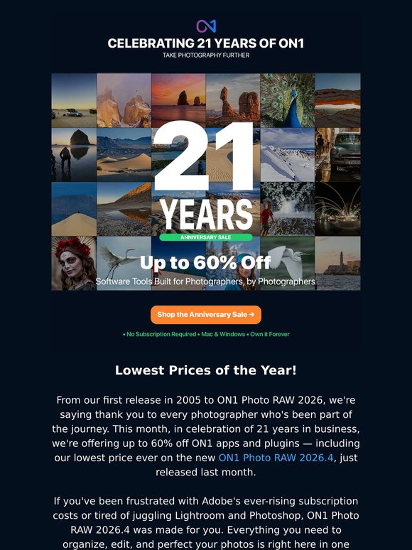 21st Anniversary Sale — Up to 60% Off