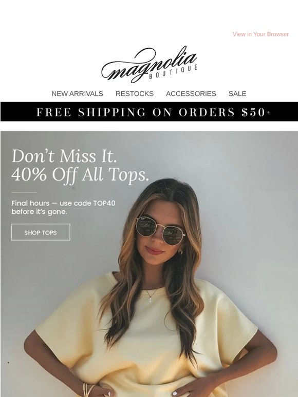 Tick Tock—40% Off All Tops Ends Soon ⏳