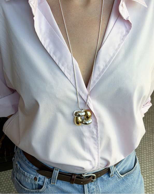 Woven Square Pendant in Two Tone