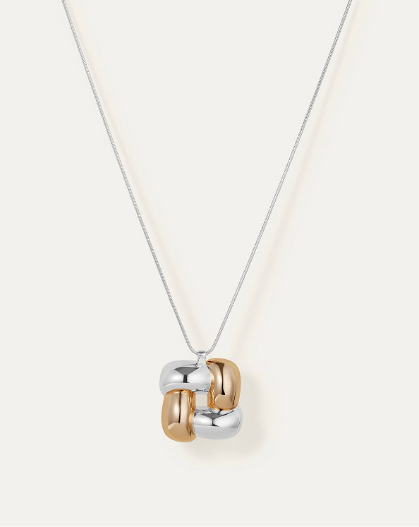 Woven Square Pendant in Two Tone