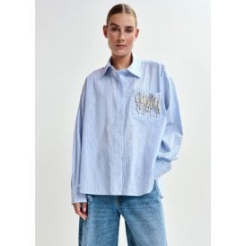 Essentiel Antwerp Jommeke Embellished Shirt Blue And White Stripe 