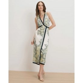 Veronica Beard Kaliza Scarf-Print Midi Dress Light Pistachio Multi