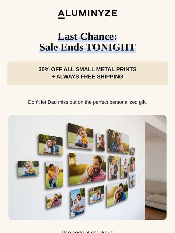 ⏰ Ends Tonight: 35% Off + Free Shipping on Premium Metal Prints ⏰