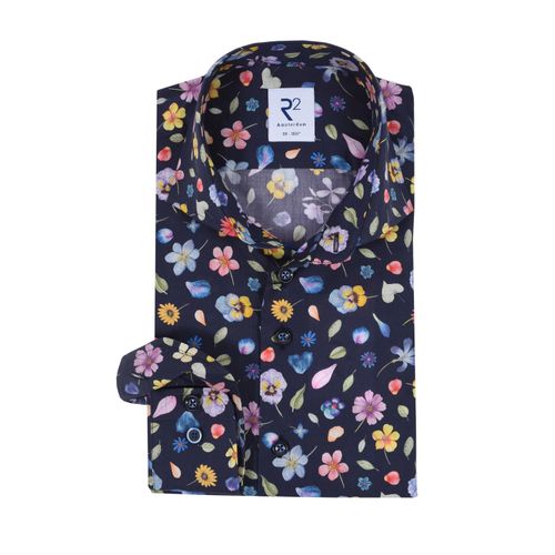 R2 LONG SLEEVED CUT AWAY COLLAR SHIRT NAVY FLORAL