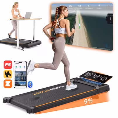 RAMYPOKET Foldable Walking Pad With 9% Incline Silent Motor...