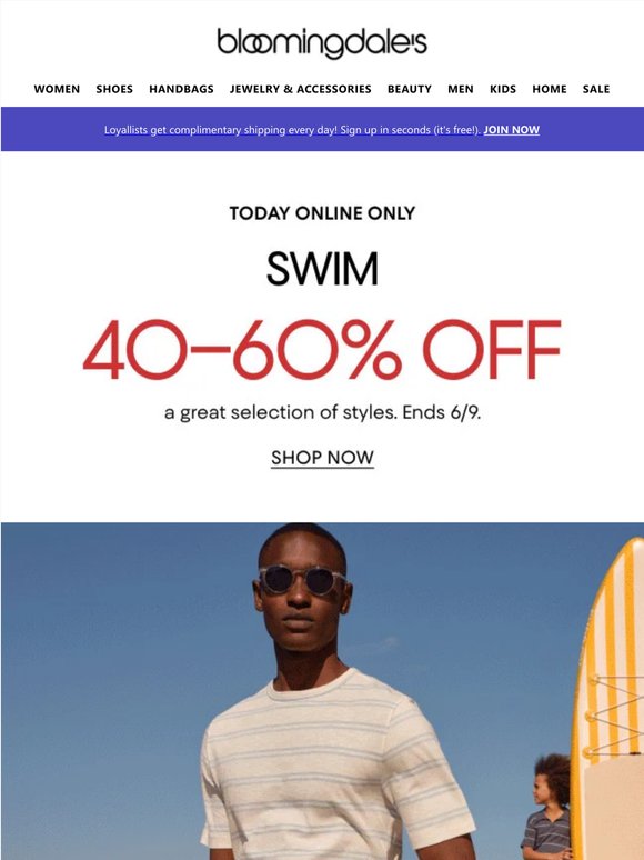 Today only: 40-60% off swim