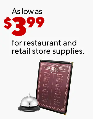 15% back in points on all ink and toner
$16.59 TRU RED copy paper, 3-ream case
Up to $130 off select HP printers
Up to $150 off custom print orders
As low as $3.99 for restaurant and retail store supplies
