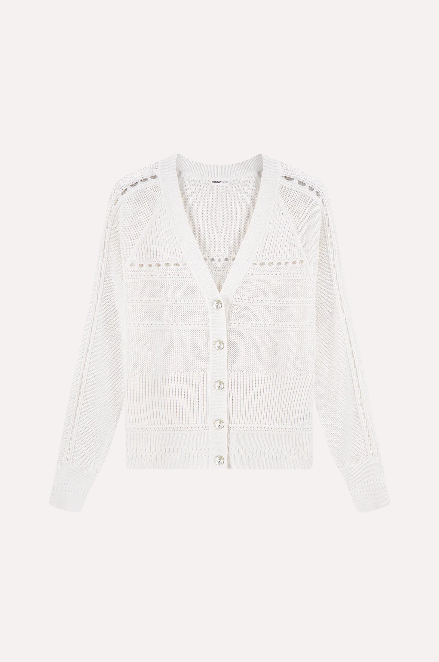 Image of Cotton Cashmere Pointelle Mix V Neck Cardigan
