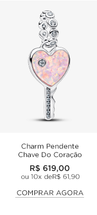 Charm Prata Pendente Chave Do Coracao Rosa