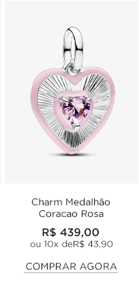 Charm Prata Medalhao Coracao Rosa
