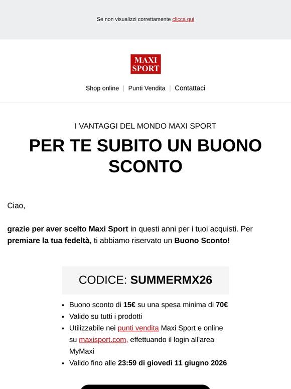 Per te un Buono Sconto di 15 euro: utilizzalo ora!  🎉