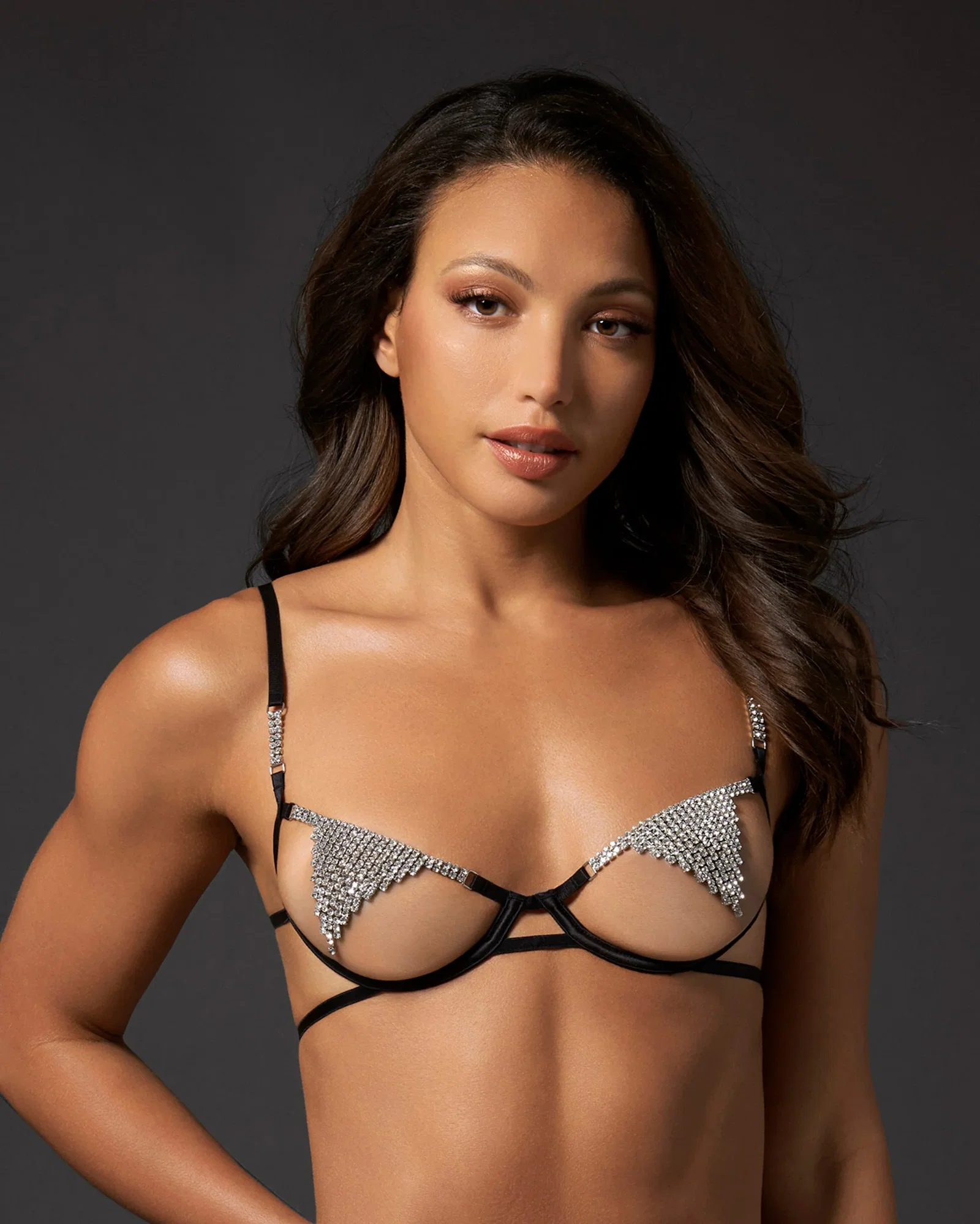 Image of Susu Open Diamante Bra Black