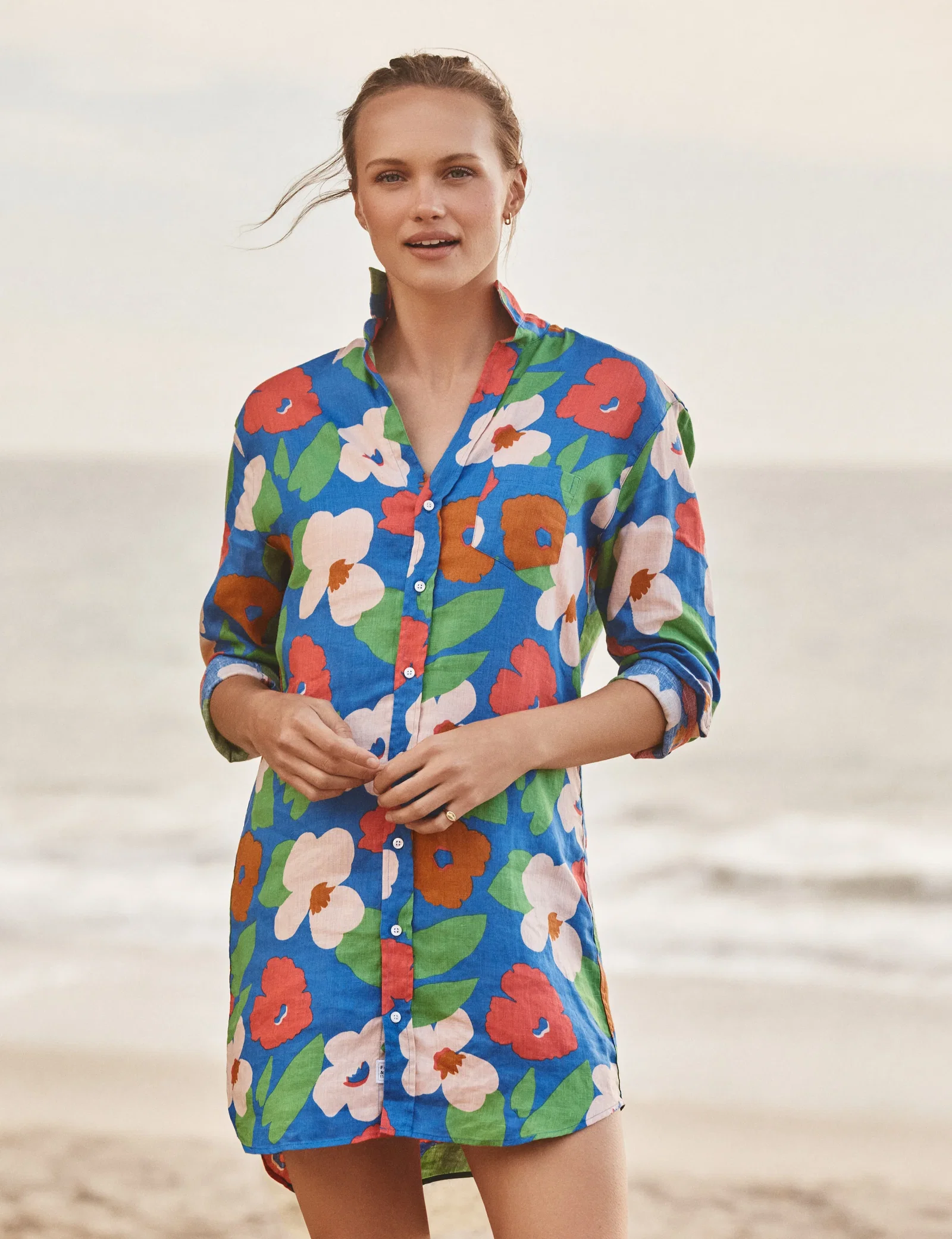 Image of MARY Bright Blue Floral, Italian Classic Linen