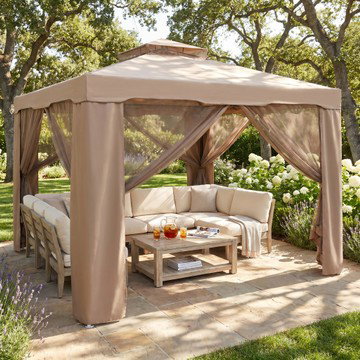 10'x 10' Canopy Gazebo Tent Shelter Garden Lawn Patio W/Mosquito Netting Coffee