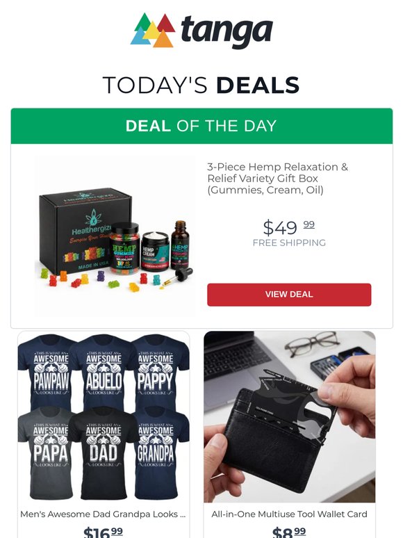 3-Piece Hemp Relaxation Gift Box (Gummies, Cream, Oil) | Dad/Grandpa Awesome Tees | Multiuse Tool Wallet Card