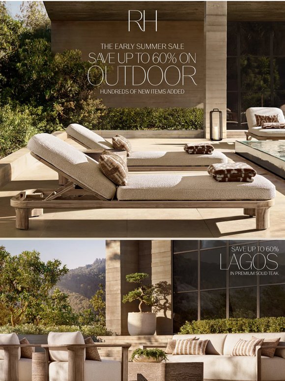 Outdoor Collections Up to 60% Off. The Early Summer Sale.