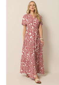 Berry Red Floral Tie Waist Maxi Dress