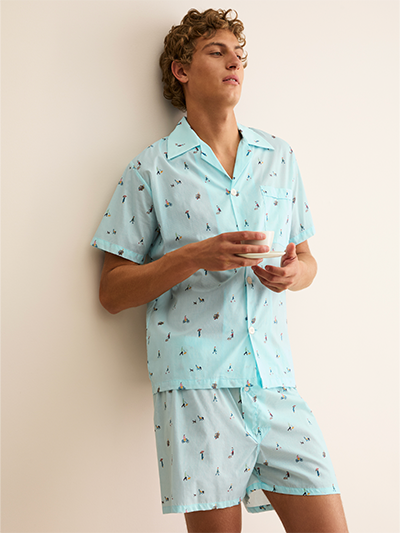 Men's Short Pyjamas in People of London Blue Stripe