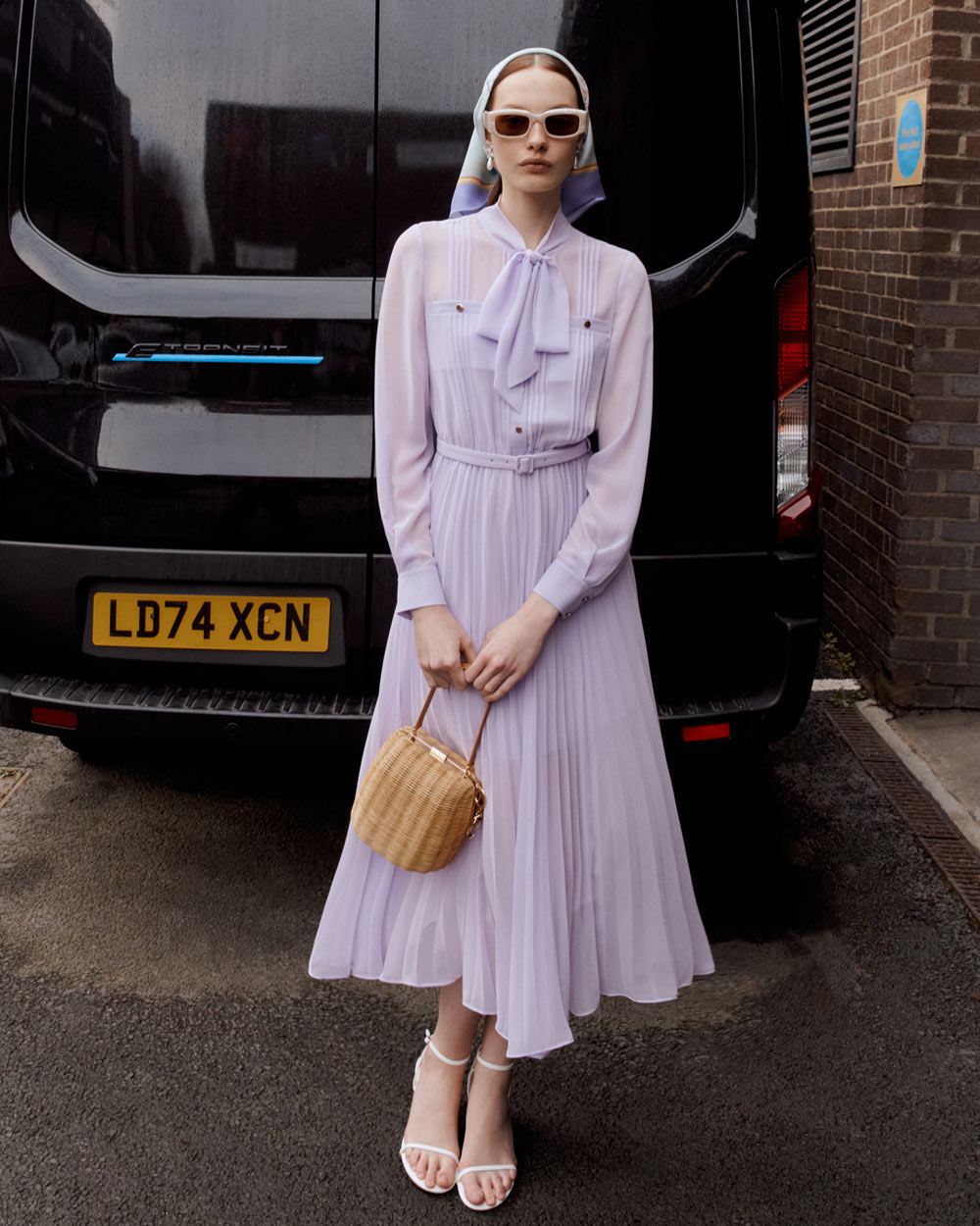Lilac Chiffon Tie Neck Midi Dress