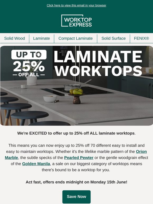 🎉 Enjoy Up To 25% Off ALL Laminate Worktops! 🎉
