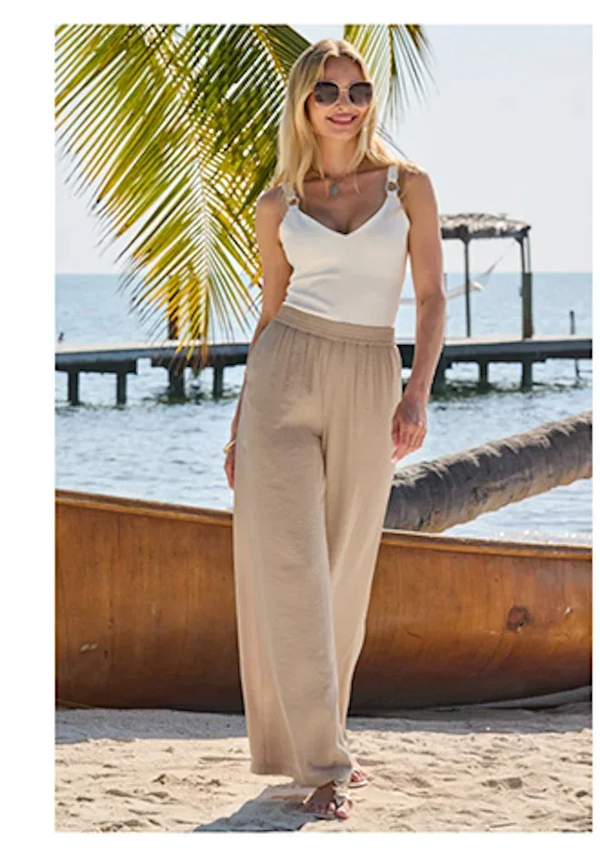 Natural Slinky Satin Wide Leg Trousers