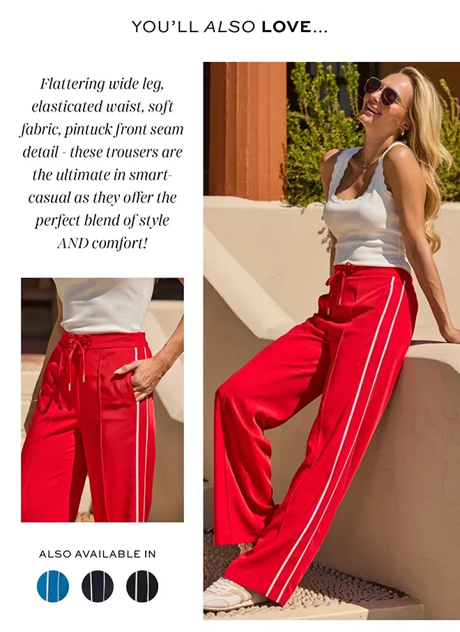 Red Side Stripe Drawstring Wide Leg Trousers