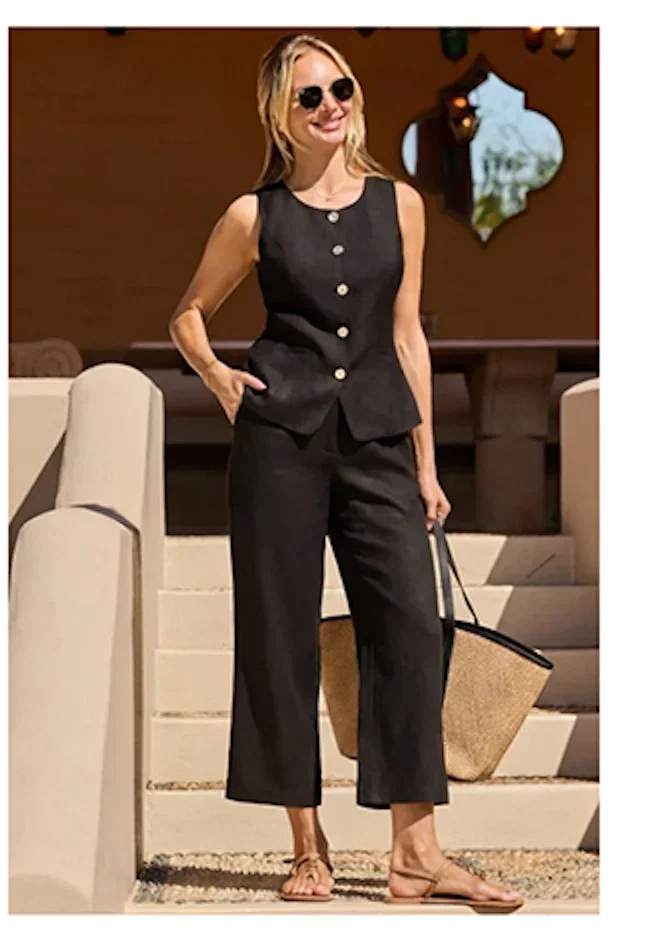 Black Linen Blend Culotte Trousers