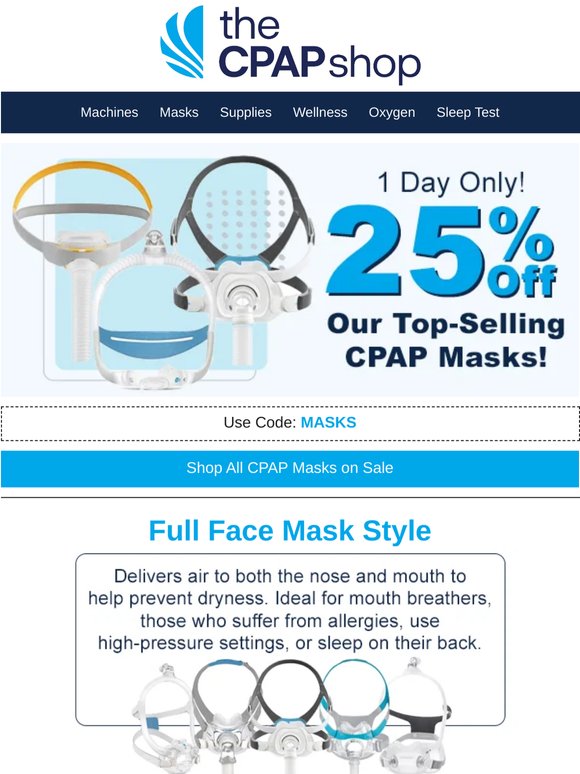 25% Off ALL CPAP Masks—Coupon Inside!
