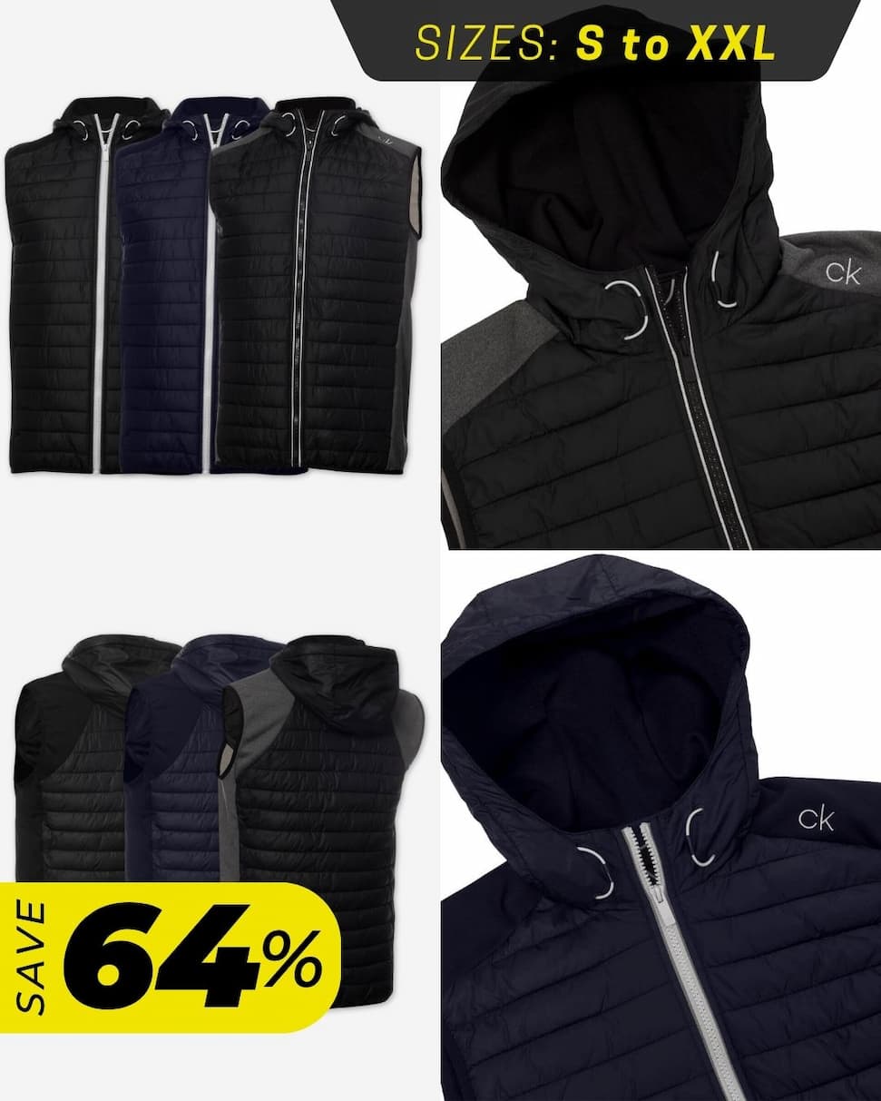 Calvin Klein Mens 2026 Redwood Hooded Hybrid Lightweight Gilet