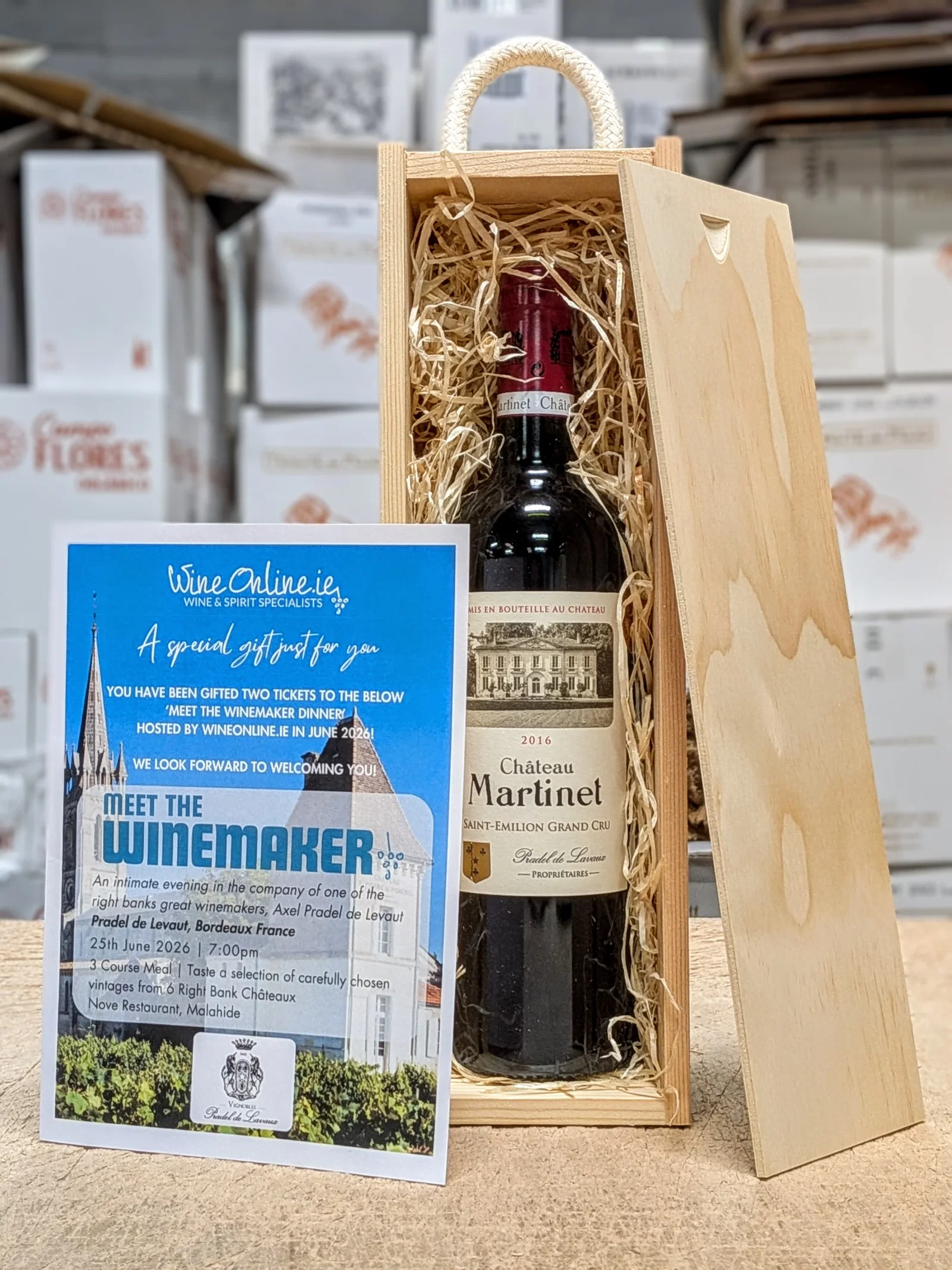 Chateau Martinet Wooden Gift Box & 2 Pradel de Levaut Meet the Winemaker Dinner Tickets worth €260 | Thursday 25th June 2026