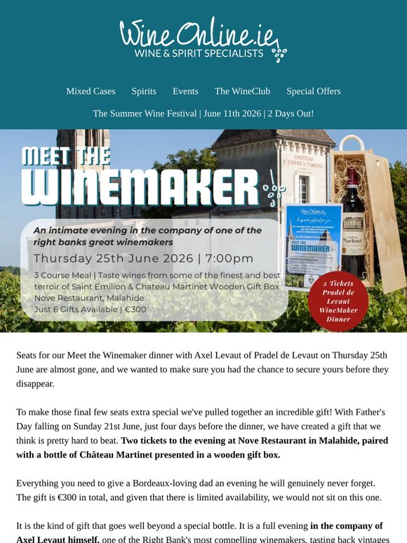 Meet the Winemaker dinner with Axel Levaut | Fewer than 10 seats left!